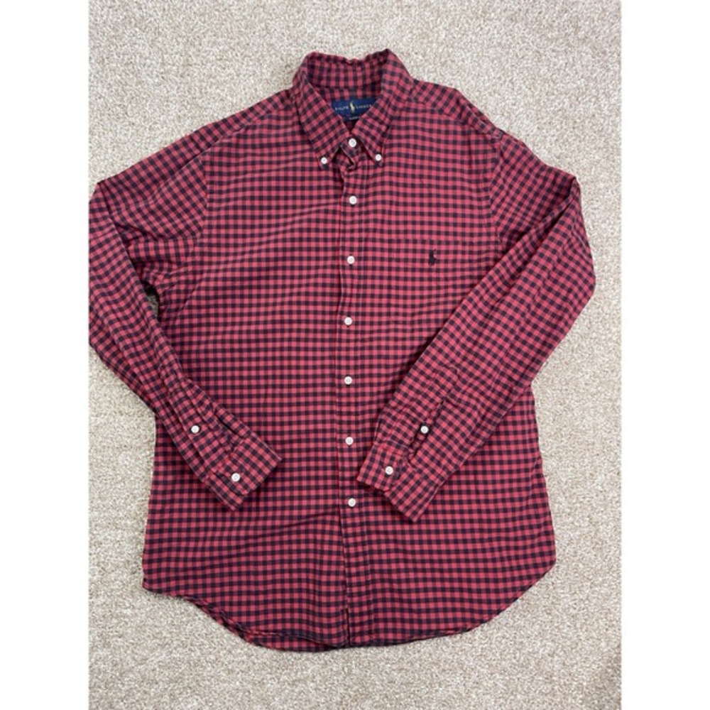 Polo Ralph Lauren Mens Red Plaid Classic Fit Long Sleeve Button Shirt‎ Large